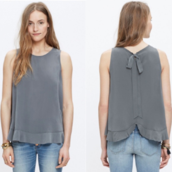 Madewell Tops - Madewell Silk Bow-Back Grey Tank XS